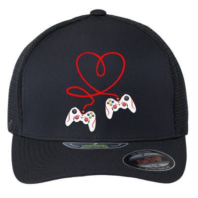 Heart Game Controllers Video Gamers Gaming Valentine's Day Flexfit Unipanel Trucker Cap