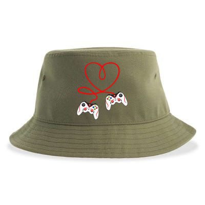 Heart Game Controllers Video Gamers Gaming Valentine's Day Sustainable Bucket Hat