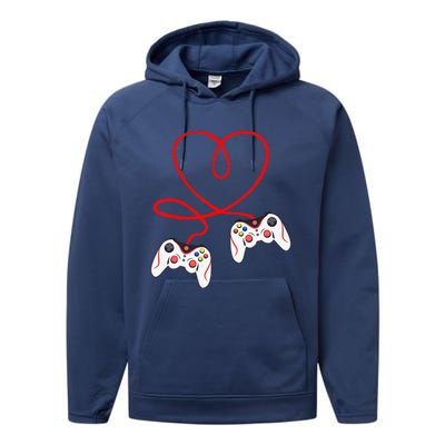 Heart Game Controllers Video Gamers Gaming Valentine's Day Performance Fleece Hoodie