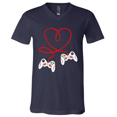 Heart Game Controllers Video Gamers Gaming Valentine's Day V-Neck T-Shirt