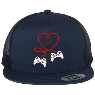 Heart Game Controllers Video Gamers Gaming Valentine's Day Flat Bill Trucker Hat