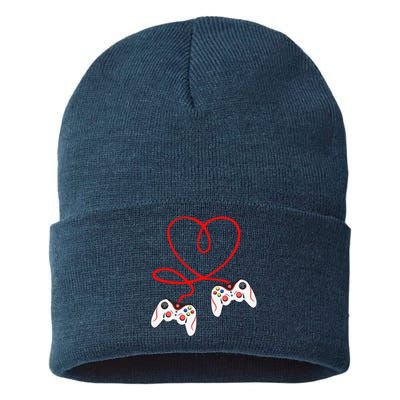 Heart Game Controllers Video Gamers Gaming Valentine's Day Sustainable Knit Beanie