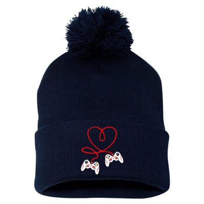 Heart Game Controllers Video Gamers Gaming Valentine's Day Pom Pom 12in Knit Beanie