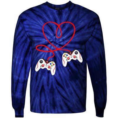 Heart Game Controllers Video Gamers Gaming Valentine's Day Tie-Dye Long Sleeve Shirt