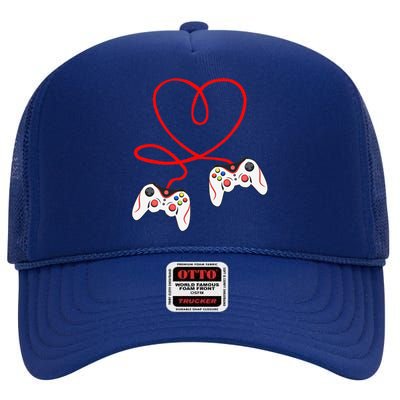 Heart Game Controllers Video Gamers Gaming Valentine's Day High Crown Mesh Back Trucker Hat