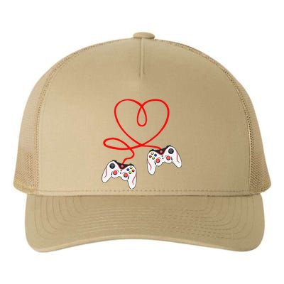 Heart Game Controllers Video Gamers Gaming Valentine's Day Yupoong Adult 5-Panel Trucker Hat