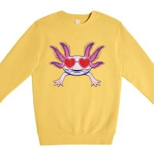 Heart Glasses Cute Axolotl Valentines Day Animal Premium Crewneck Sweatshirt