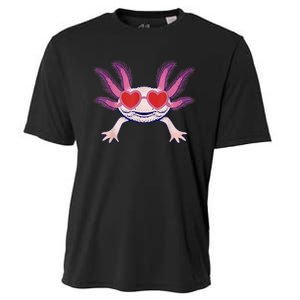 Heart Glasses Cute Axolotl Valentines Day Animal Cooling Performance Crew T-Shirt