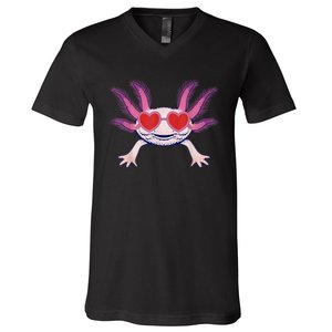 Heart Glasses Cute Axolotl Valentines Day Animal V-Neck T-Shirt