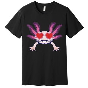 Heart Glasses Cute Axolotl Valentines Day Animal Premium T-Shirt