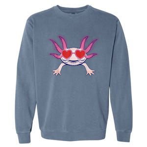 Heart Glasses Cute Axolotl Valentines Day Animal Garment-Dyed Sweatshirt