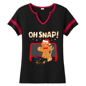 Hockey Goalie Christmas Gingerbread Man Oh Snap Cookie Ladies Halftime Notch Neck Tee