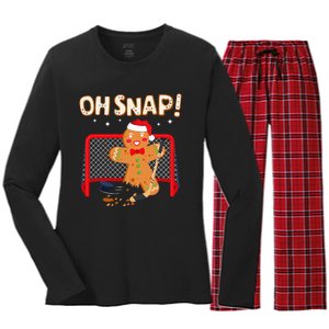 Hockey Goalie Christmas Gingerbread Man Oh Snap Cookie Women's Long Sleeve Flannel Pajama Set 