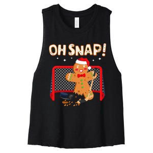 Hockey Goalie Christmas Gingerbread Man Oh Snap Cookie Women's Racerback Cropped Tank