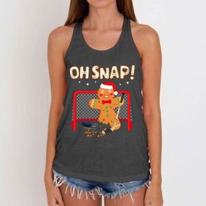 Hockey Goalie Christmas Gingerbread Man Oh Snap Cookie Women's Knotted Racerback Tank