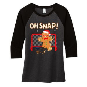 Hockey Goalie Christmas Gingerbread Man Oh Snap Cookie Women's Tri-Blend 3/4-Sleeve Raglan Shirt