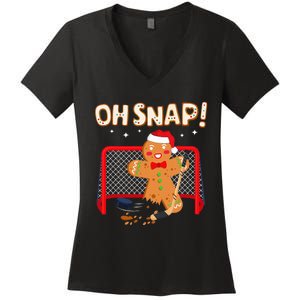 Hockey Goalie Christmas Gingerbread Man Oh Snap Cookie Women's V-Neck T-Shirt