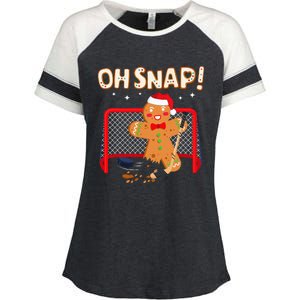 Hockey Goalie Christmas Gingerbread Man Oh Snap Cookie Enza Ladies Jersey Colorblock Tee