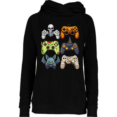 Halloween Gaming Controllers Skeleton Witch Zombie Mummy Womens Funnel Neck Pullover Hood