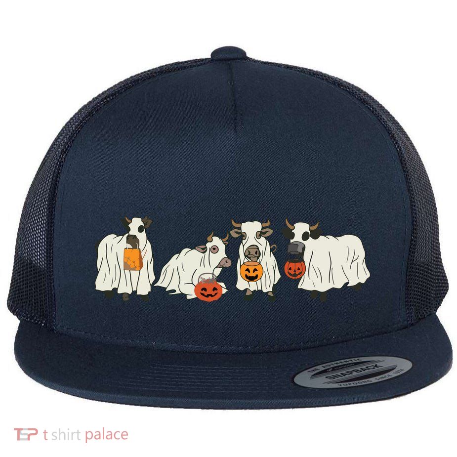 Halloween Ghost Cow Western Halloween Cow Halloween Cowboy Sweat Flat Bill Trucker Hat