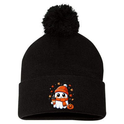 Halloween Ghost Coffee Boo Spooky Season Fall Gift Pom Pom 12in Knit Beanie