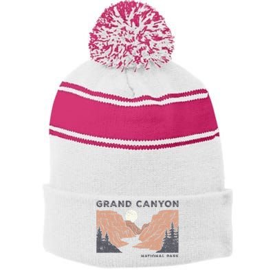 Hiked Grand Canyon National Park Arizona Vintage Stripe Pom Pom Beanie