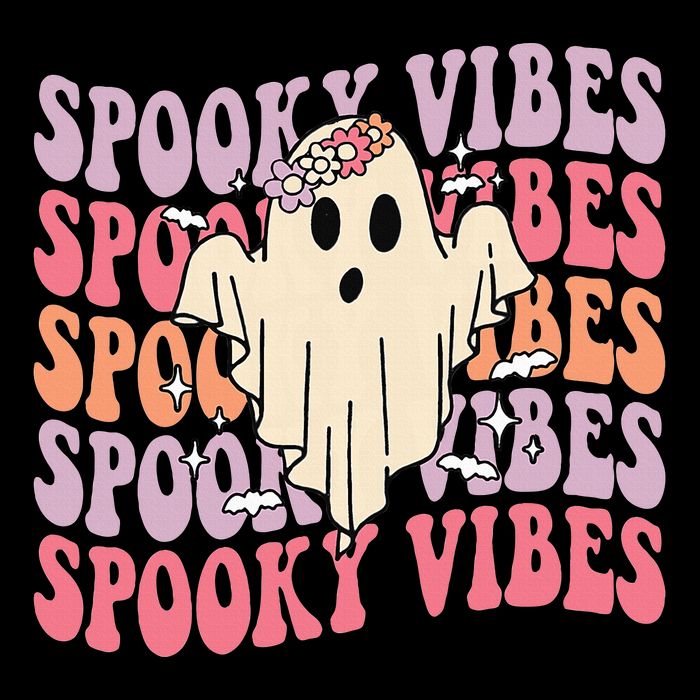 Halloween Ghost Costume with Retro Floral Spooky Vibes Stripe Pom Pom Beanie