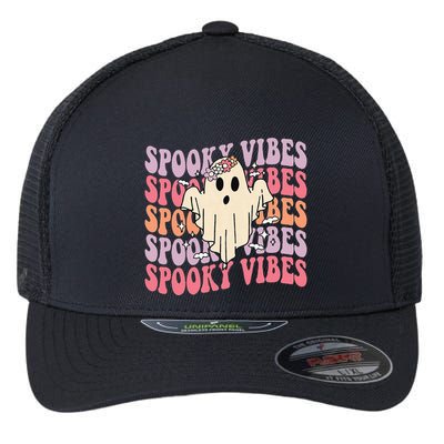 Halloween Ghost Costume with Retro Floral Spooky Vibes Flexfit Unipanel Trucker Cap