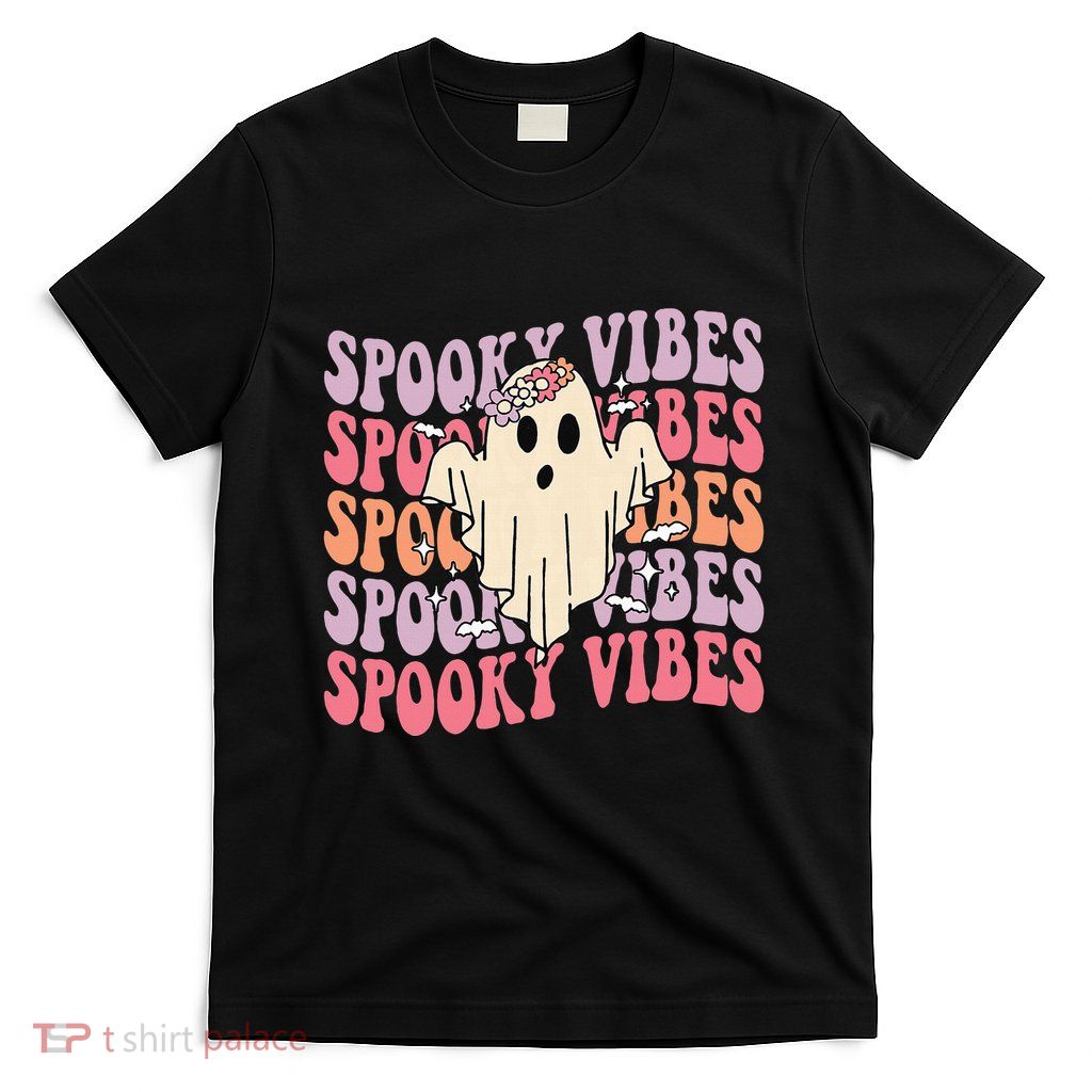 Halloween Ghost Costume with Retro Floral Spooky Vibes T-Shirt