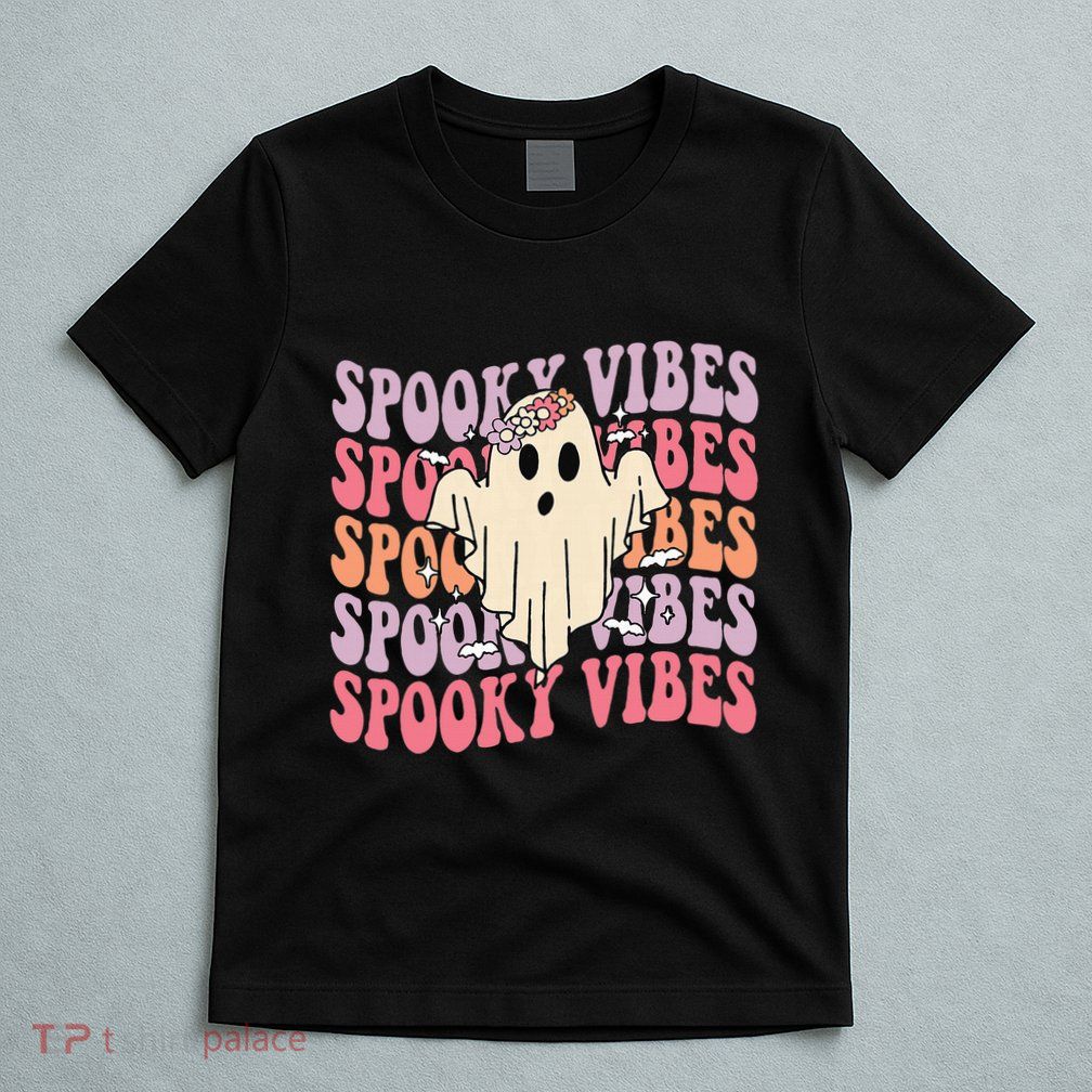 Halloween Ghost Costume with Retro Floral Spooky Vibes T-Shirt