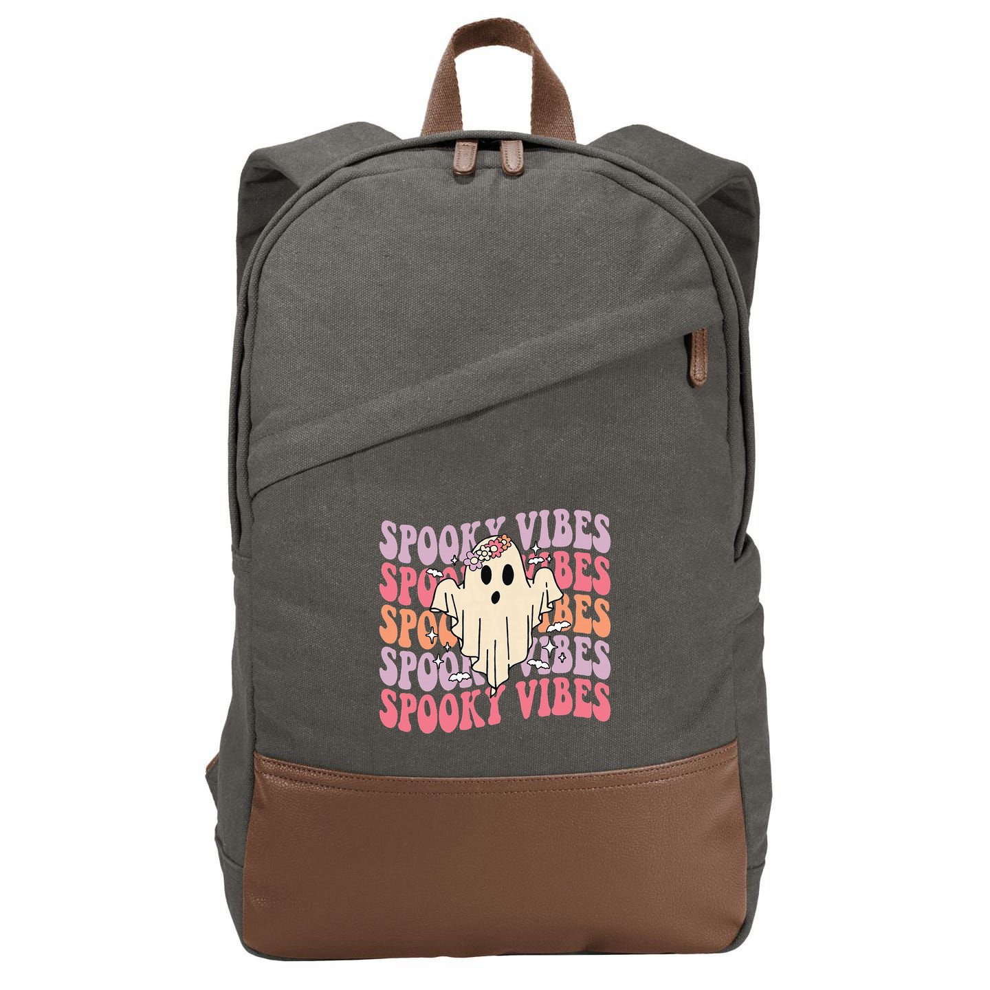 Halloween Ghost Costume with Retro Floral Spooky Vibes Cotton Canvas Backpack