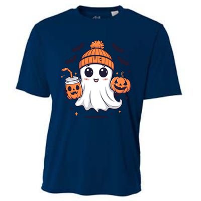 Halloween Ghost Cute Ghost Drinking Coffee Ice Coffee Wo Cooling Performance Crew T-Shirt