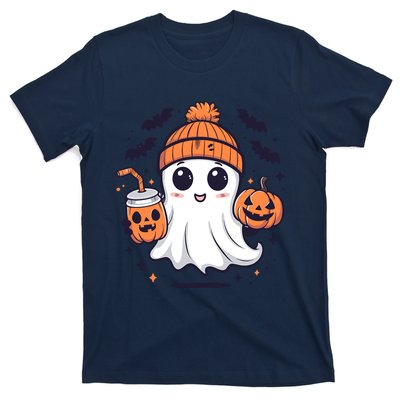 Halloween Ghost Cute Ghost Drinking Coffee Ice Coffee Wo T-Shirt