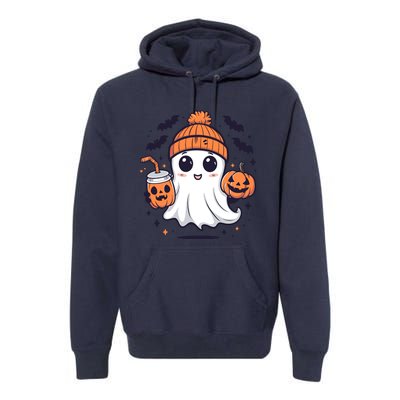 Halloween Ghost Cute Ghost Drinking Coffee Ice Coffee Wo Premium Hoodie