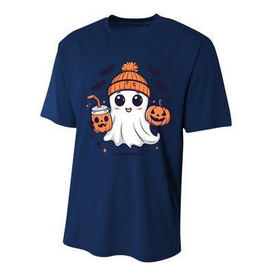 Halloween Ghost Cute Ghost Drinking Coffee Ice Coffee Wo Performance Sprint T-Shirt