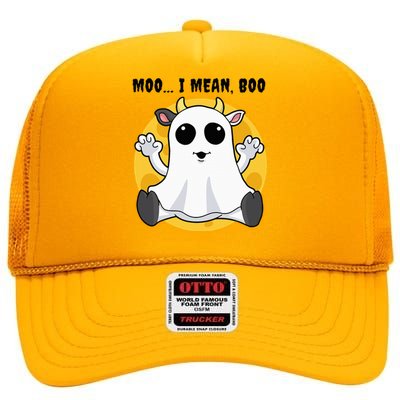 Halloween Ghost Cow Moo I Mean Boo High Crown Mesh Back Trucker Hat