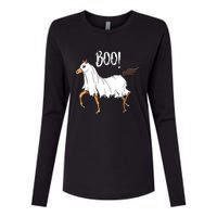 Horse Ghost Costume Funny Equestrian Horse Lover Halloween Womens Cotton Relaxed Long Sleeve T-Shirt