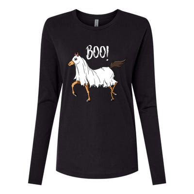 Horse Ghost Costume Funny Equestrian Horse Lover Halloween Womens Cotton Relaxed Long Sleeve T-Shirt