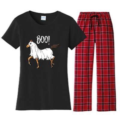 Horse Ghost Costume Funny Equestrian Horse Lover Halloween Women's Flannel Pajama Set