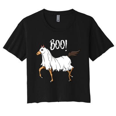 Horse Ghost Costume Funny Equestrian Horse Lover Halloween Women's Crop Top Tee