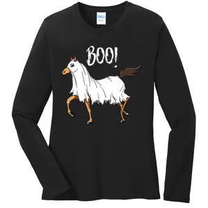 Horse Ghost Costume Funny Equestrian Horse Lover Halloween Ladies Long Sleeve Shirt