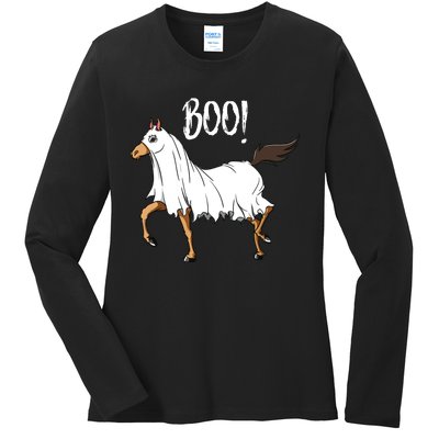 Horse Ghost Costume Funny Equestrian Horse Lover Halloween Ladies Long Sleeve Shirt