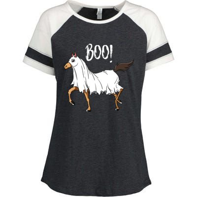 Horse Ghost Costume Funny Equestrian Horse Lover Halloween Enza Ladies Jersey Colorblock Tee