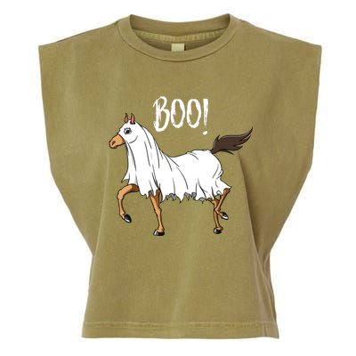 Horse Ghost Costume Funny Equestrian Horse Lover Halloween Garment-Dyed Women's Muscle Tee