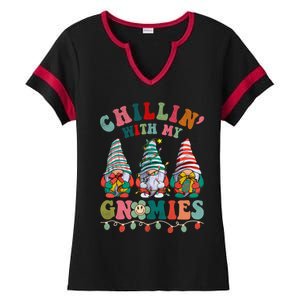 Hippie Groovy Chillin With My Gnomies Santa Claus Christmas Gift Ladies Halftime Notch Neck Tee