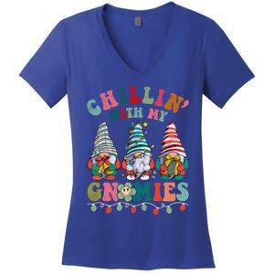 Hippie Groovy Chillin With My Gnomies Santa Claus Christmas Gift Women's V-Neck T-Shirt