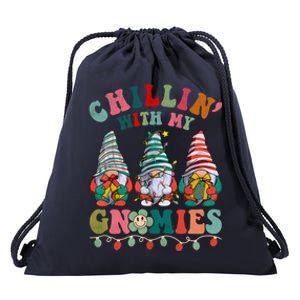 Hippie Groovy Chillin With My Gnomies Santa Claus Christmas Gift Drawstring Bag