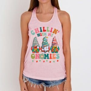 Hippie Groovy Chillin With My Gnomies Santa Claus Christmas Gift Women's Knotted Racerback Tank