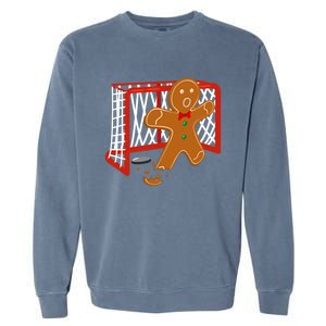 Hockey Goalie Christmas Party Gingerbread Funny Gift Garment-Dyed Sweatshirt