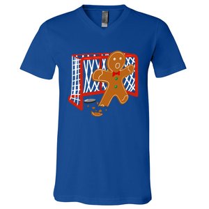 Hockey Goalie Christmas Party Gingerbread Funny Gift V-Neck T-Shirt